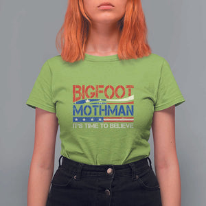 Funny Bigfoot Mothman T Shirt For Women It's Time To Believe American Flag President Election TS11 Lime Print Your Wear