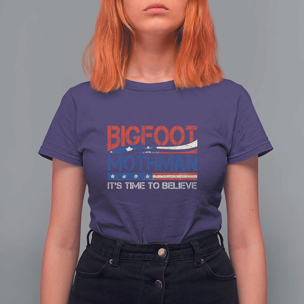 Funny Bigfoot Mothman T Shirt For Women It's Time To Believe American Flag President Election TS11 Purple Print Your Wear