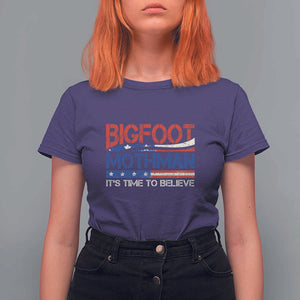 Funny Bigfoot Mothman T Shirt For Women It's Time To Believe American Flag President Election TS11 Purple Print Your Wear