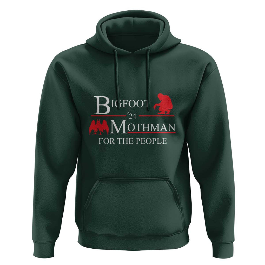 Funny Bigfoot Mothman'24 For The People Hoodie American Flag President Election TS11 Dark Forest Green Print Your Wear