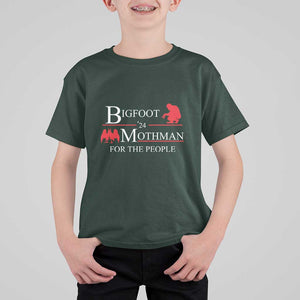 Funny Bigfoot Mothman'24 For The People T Shirt For Kid American Flag President Election TS11 Dark Forest Green Print Your Wear