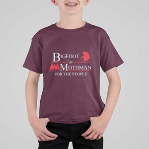 Funny Bigfoot Mothman'24 For The People T Shirt For Kid American Flag President Election TS11 Maroon Print Your Wear