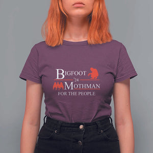 Funny Bigfoot Mothman'24 For The People T Shirt For Women American Flag President Election TS11 Maroon Print Your Wear