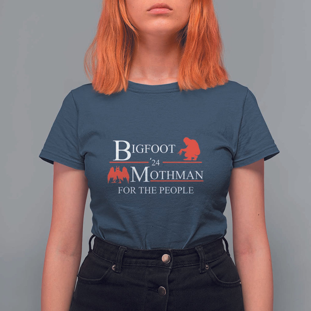 Funny Bigfoot Mothman'24 For The People T Shirt For Women American Flag President Election TS11 Navy Print Your Wear