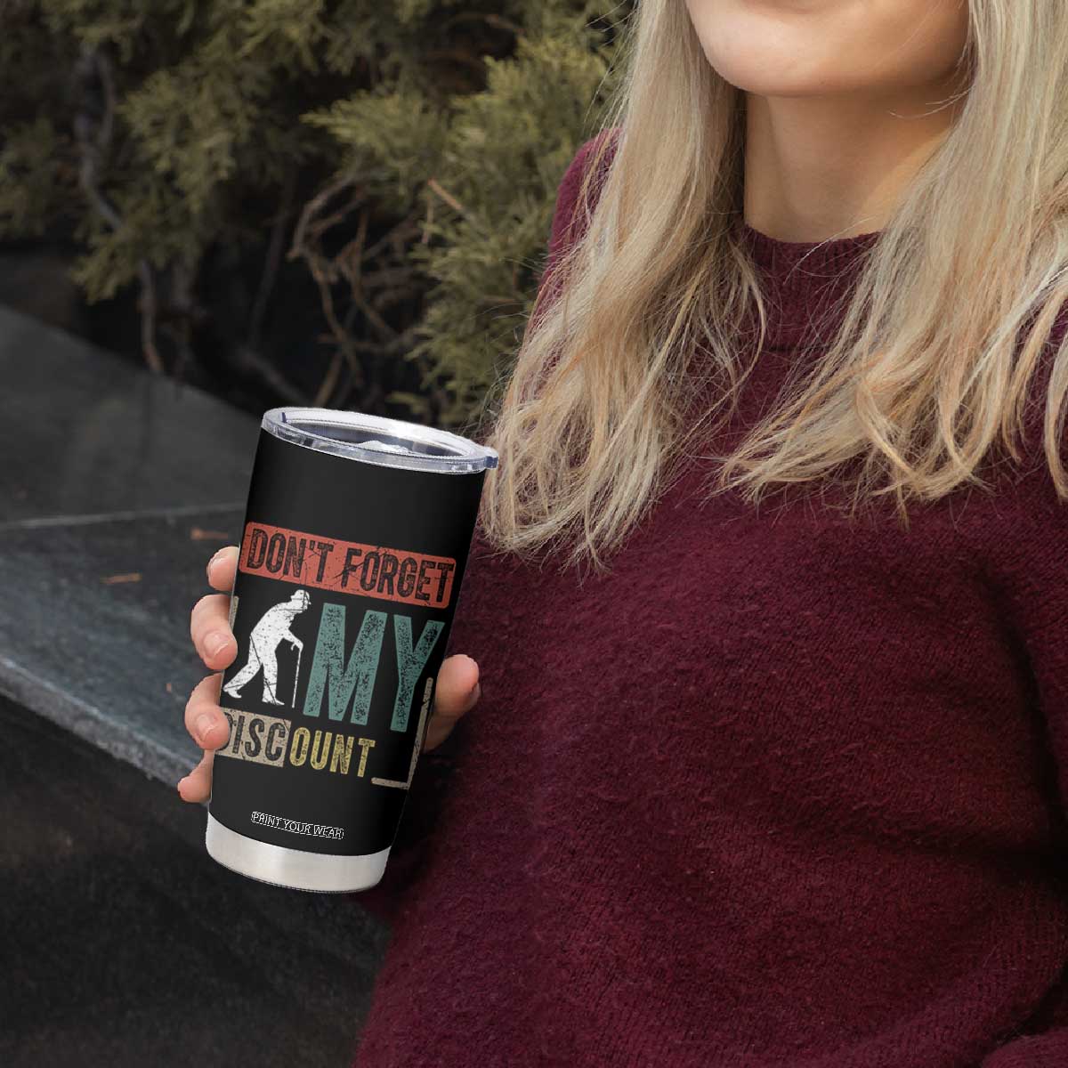 Funny Dont Forget My Discount Tumbler Cup Old People Gag Retro Sunset TS11 Print Your Wear