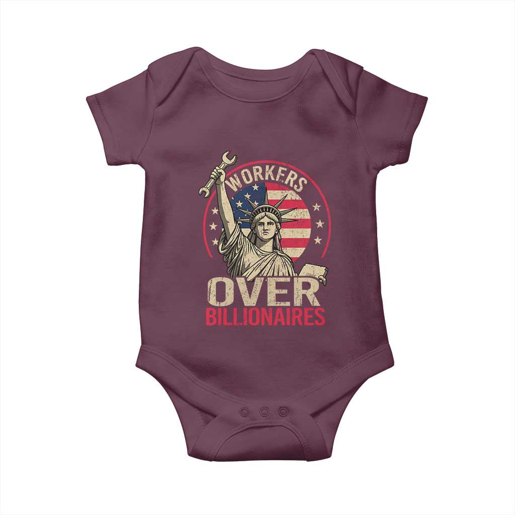 Workers Over Billionaires Baby Onesie Social Justice Statue Of Liberty TS11 Maroon Print Your Wear