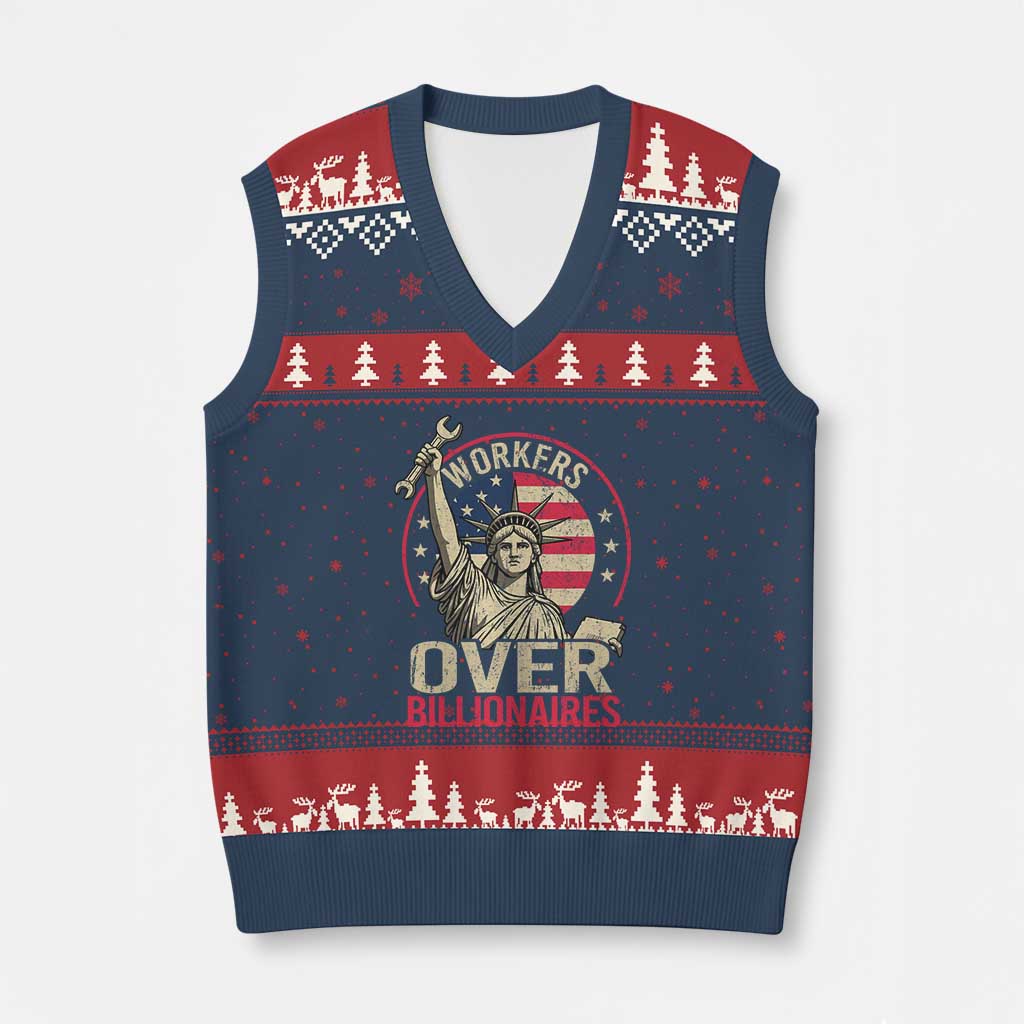 Workers Over Billionaires V-Neck Knit Sweater Vest Social Justice Statue Of Liberty TS11 Navy Red Print Your Wear