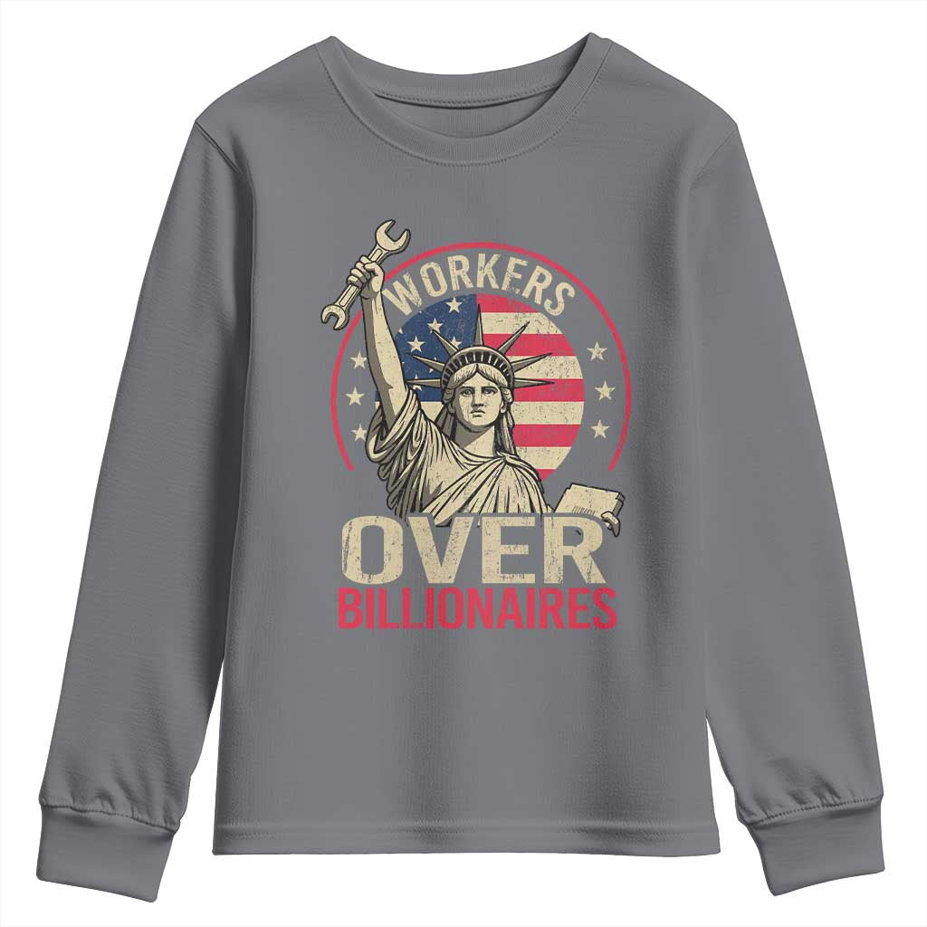 Workers Over Billionaires Youth Sweatshirt Social Justice Statue Of Liberty TS11 Charcoal Print Your Wear