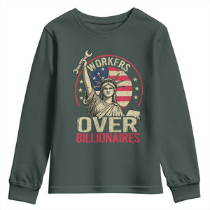 Workers Over Billionaires Youth Sweatshirt Social Justice Statue Of Liberty TS11 Dark Forest Green Print Your Wear