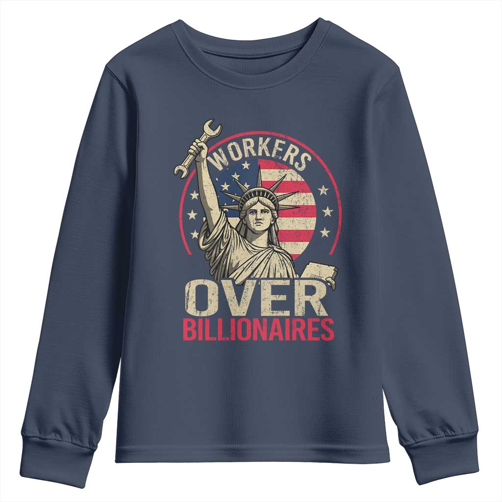 Workers Over Billionaires Youth Sweatshirt Social Justice Statue Of Liberty TS11 Navy Print Your Wear