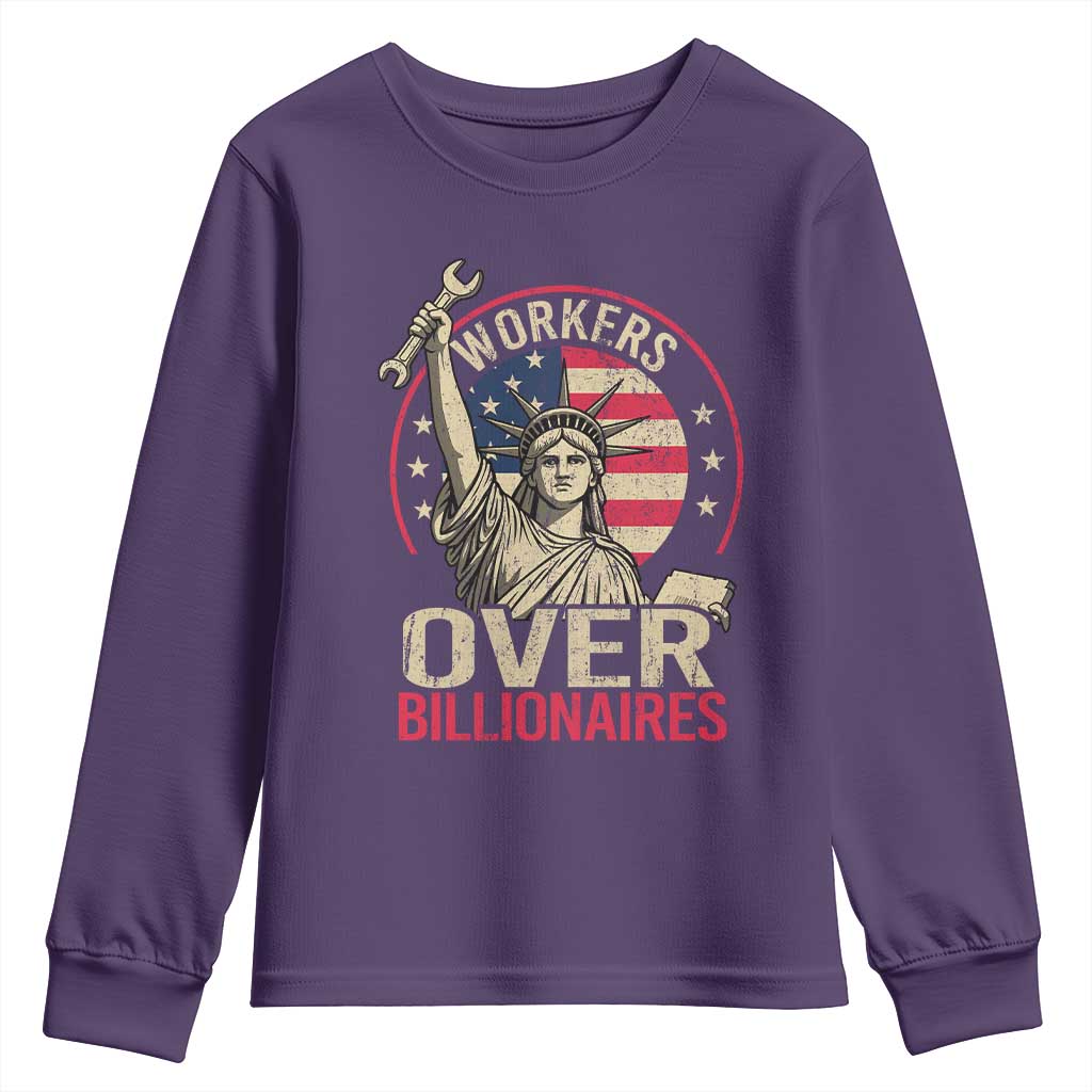 Workers Over Billionaires Youth Sweatshirt Social Justice Statue Of Liberty TS11 Purple Print Your Wear