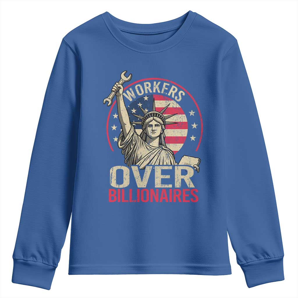 Workers Over Billionaires Youth Sweatshirt Social Justice Statue Of Liberty TS11 Royal Blue Print Your Wear