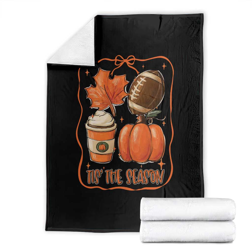 Tis The Season Fall Thanksgiving Throw Blanket Retro Coquette Bow American Football Pumpkin TS11 Black Print Your Wear