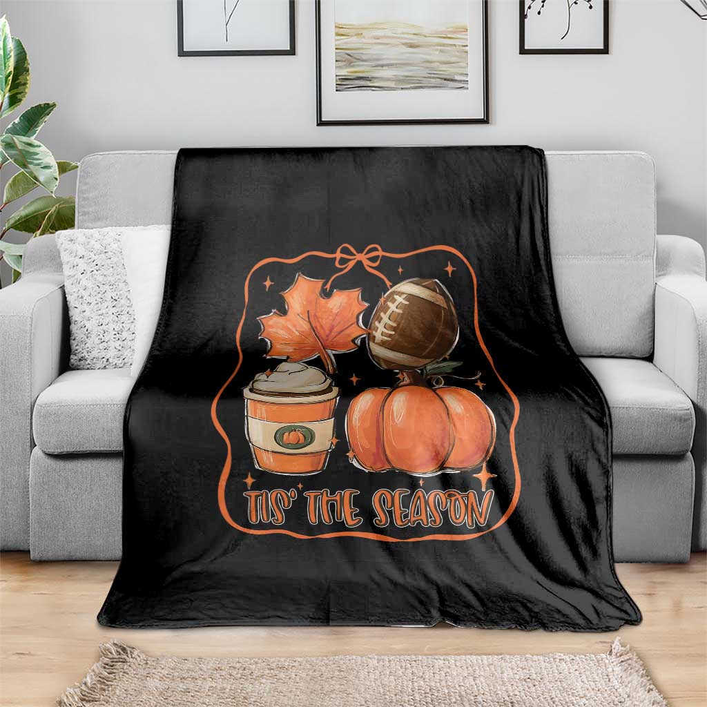 Tis The Season Fall Thanksgiving Throw Blanket Retro Coquette Bow American Football Pumpkin TS11 Print Your Wear