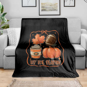 Tis The Season Fall Thanksgiving Throw Blanket Retro Coquette Bow American Football Pumpkin TS11 Print Your Wear