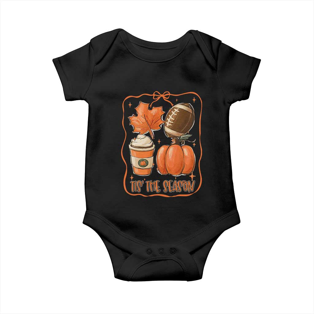 Tis The Season Fall Thanksgiving Baby Onesie Retro Coquette Bow American Football Pumpkin TS11 Black Print Your Wear