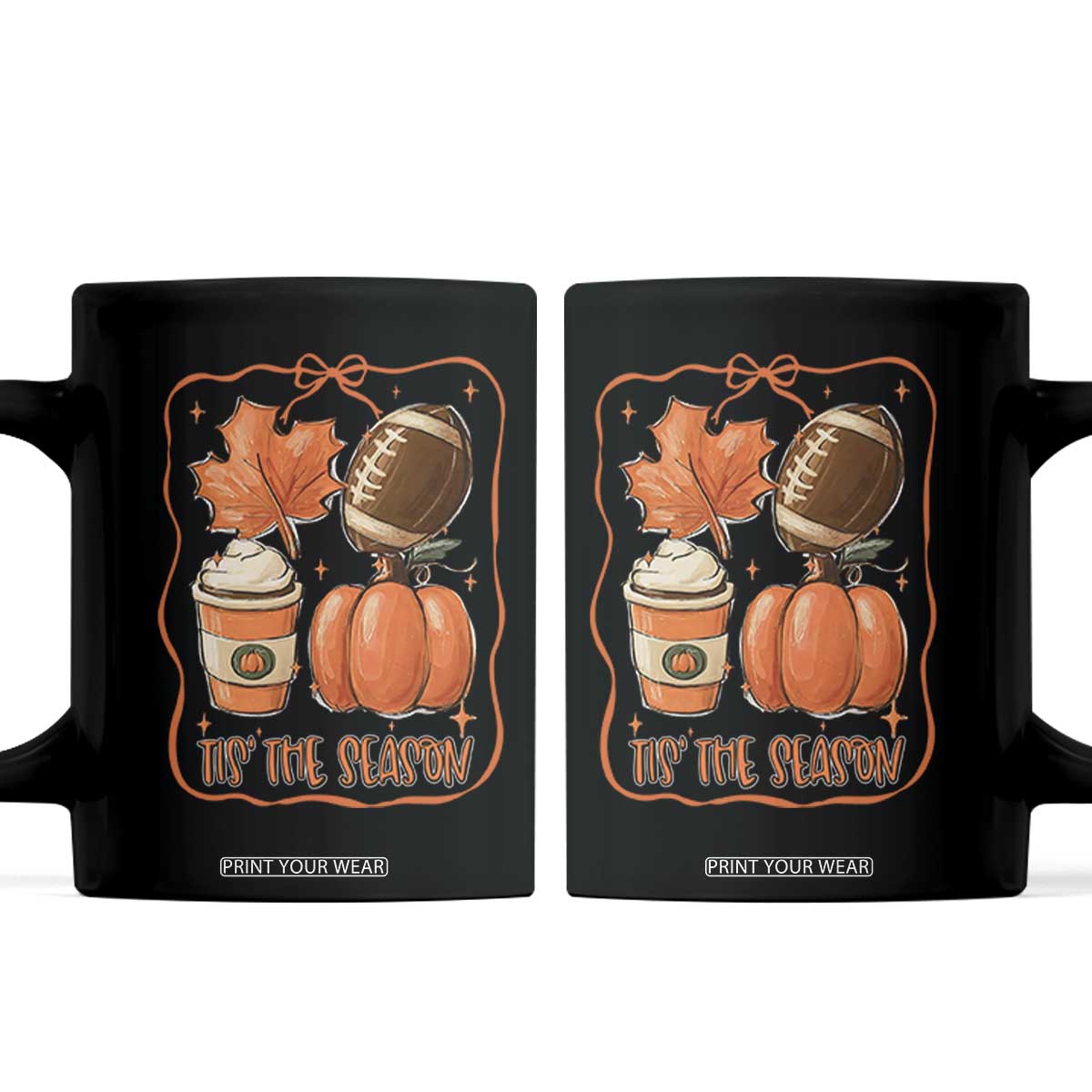 Tis The Season Fall Thanksgiving Coffee Mug Retro Coquette Bow American Football Pumpkin TS11 Black Print Your Wear
