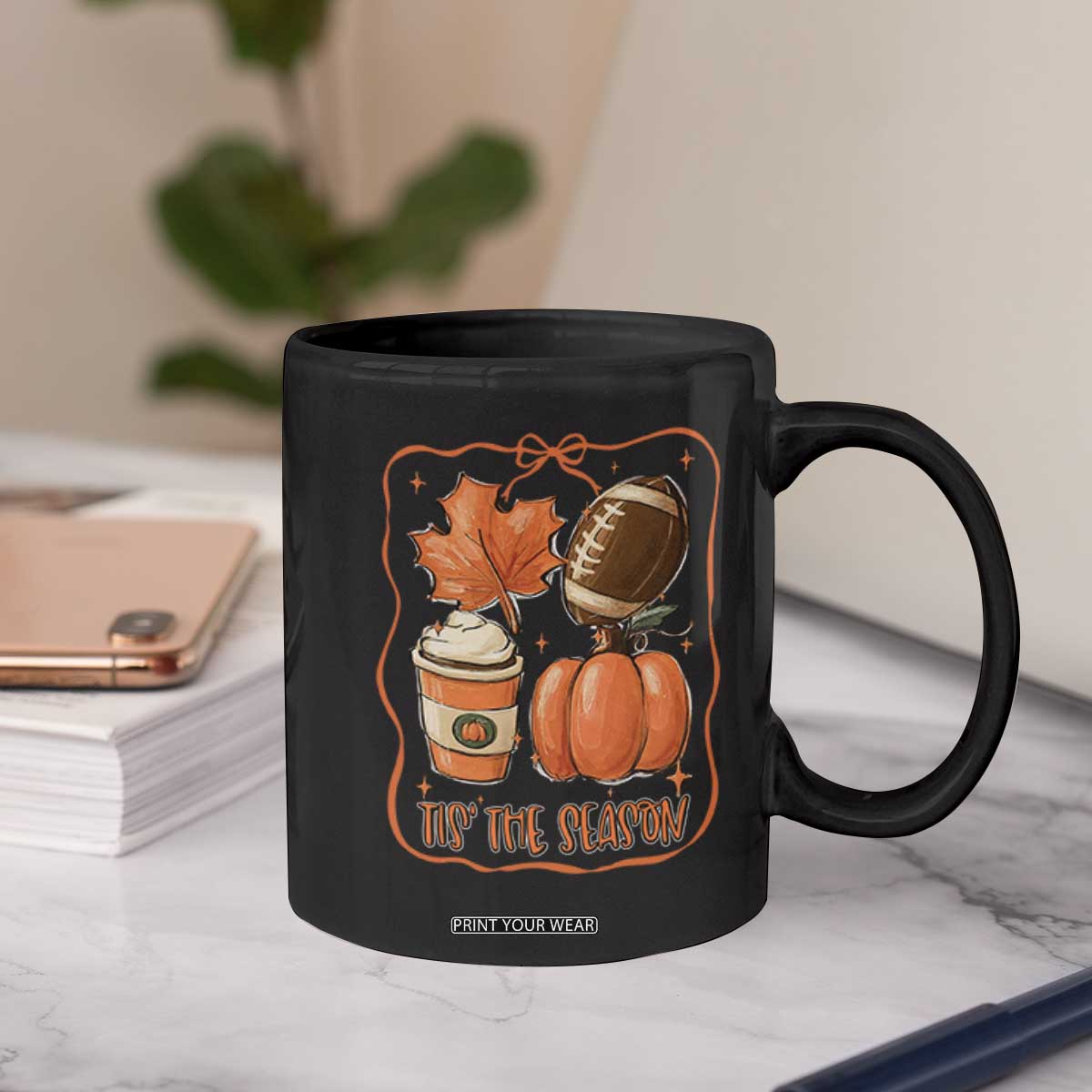 Tis The Season Fall Thanksgiving Coffee Mug Retro Coquette Bow American Football Pumpkin TS11 Print Your Wear
