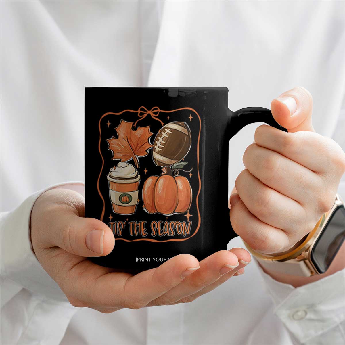 Tis The Season Fall Thanksgiving Coffee Mug Retro Coquette Bow American Football Pumpkin TS11 Print Your Wear