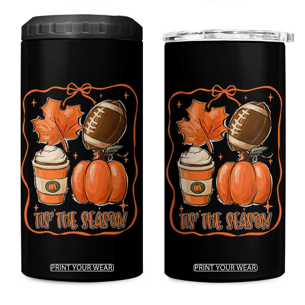 Tis The Season Fall Thanksgiving 4 in 1 Can Cooler Tumbler Retro Coquette Bow American Football Pumpkin TS11 One Size: 16 oz Black Print Your Wear