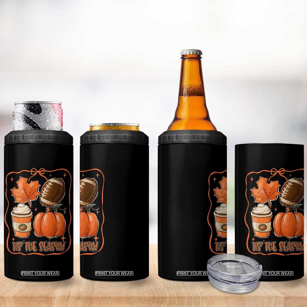 Tis The Season Fall Thanksgiving 4 in 1 Can Cooler Tumbler Retro Coquette Bow American Football Pumpkin TS11 Print Your Wear