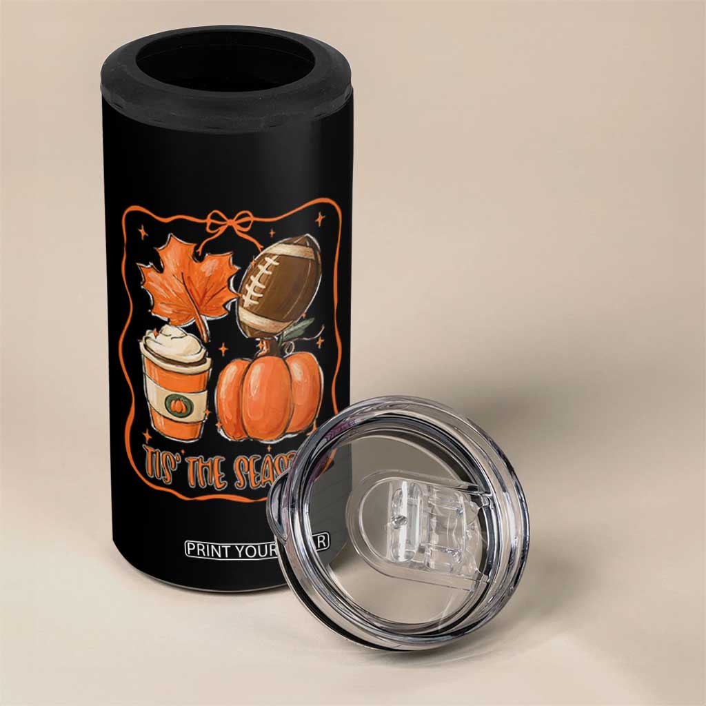 Tis The Season Fall Thanksgiving 4 in 1 Can Cooler Tumbler Retro Coquette Bow American Football Pumpkin TS11 Print Your Wear