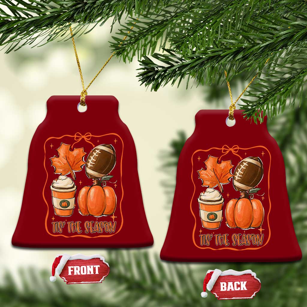 Tis The Season Fall Thanksgiving Ceramic Ornament Retro Coquette Bow American Football Pumpkin TS11 Print Your Wear