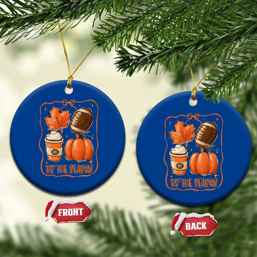 Tis The Season Fall Thanksgiving Ceramic Ornament Retro Coquette Bow American Football Pumpkin TS11 1pc Blue Print Your Wear