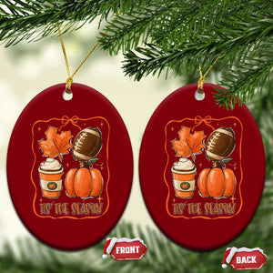 Tis The Season Fall Thanksgiving Ceramic Ornament Retro Coquette Bow American Football Pumpkin TS11 Print Your Wear