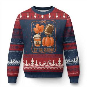 Tis The Season Fall Thanksgiving Ugly Christmas Sweater Retro Coquette Bow American Football Pumpkin TS11 Navy Red Print Your Wear