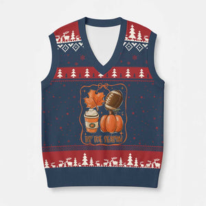 Tis The Season Fall Thanksgiving V-Neck Knit Sweater Vest Retro Coquette Bow American Football Pumpkin TS11 Navy Red Print Your Wear