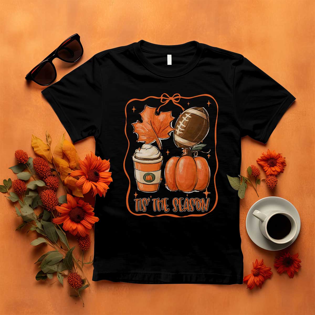 Tis The Season Fall Thanksgiving T Shirt Retro Coquette Bow American Football Pumpkin TS11 Black Print Your Wear