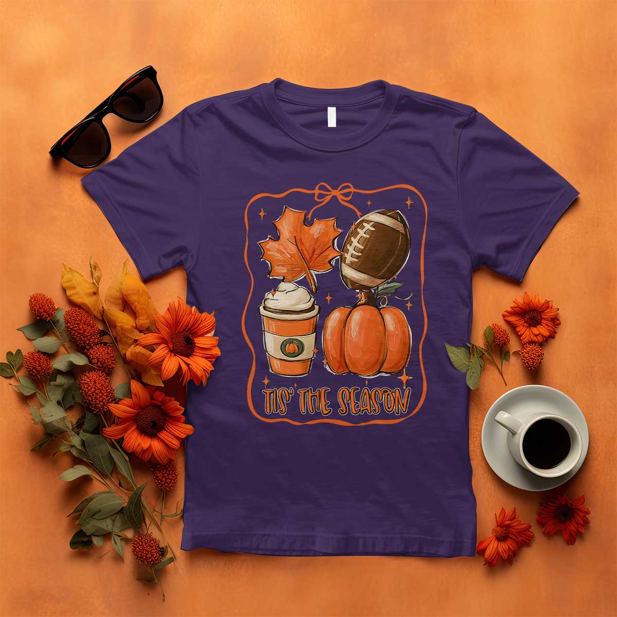 Tis The Season Fall Thanksgiving T Shirt Retro Coquette Bow American Football Pumpkin TS11 Purple Print Your Wear