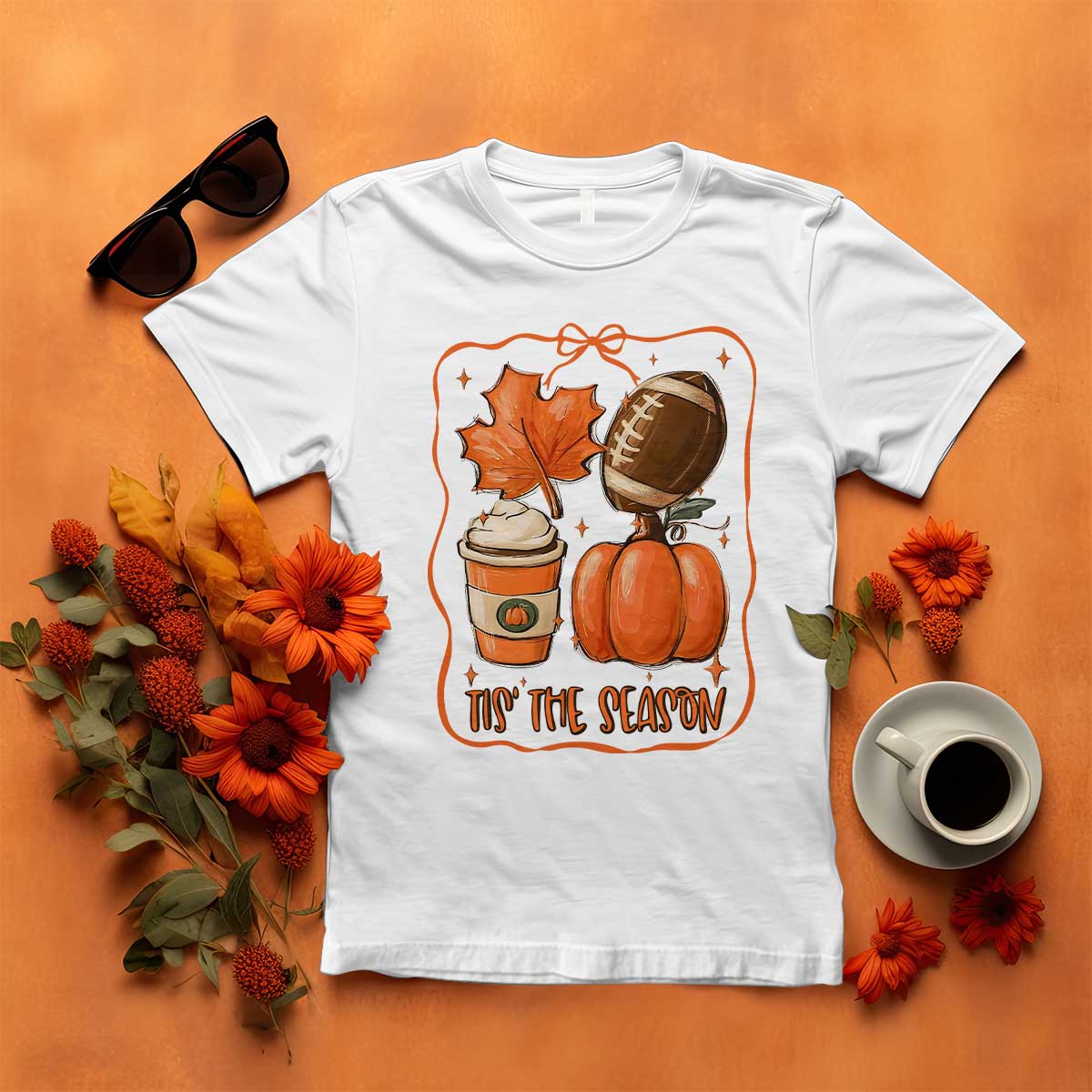 Tis The Season Fall Thanksgiving T Shirt Retro Coquette Bow American Football Pumpkin TS11 White Print Your Wear