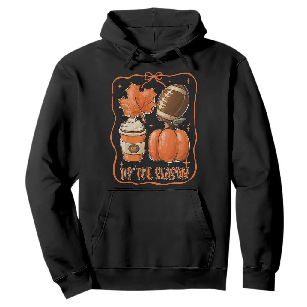 Tis The Season Fall Thanksgiving Hoodie Retro Coquette Bow American Football Pumpkin TS11 Black Print Your Wear