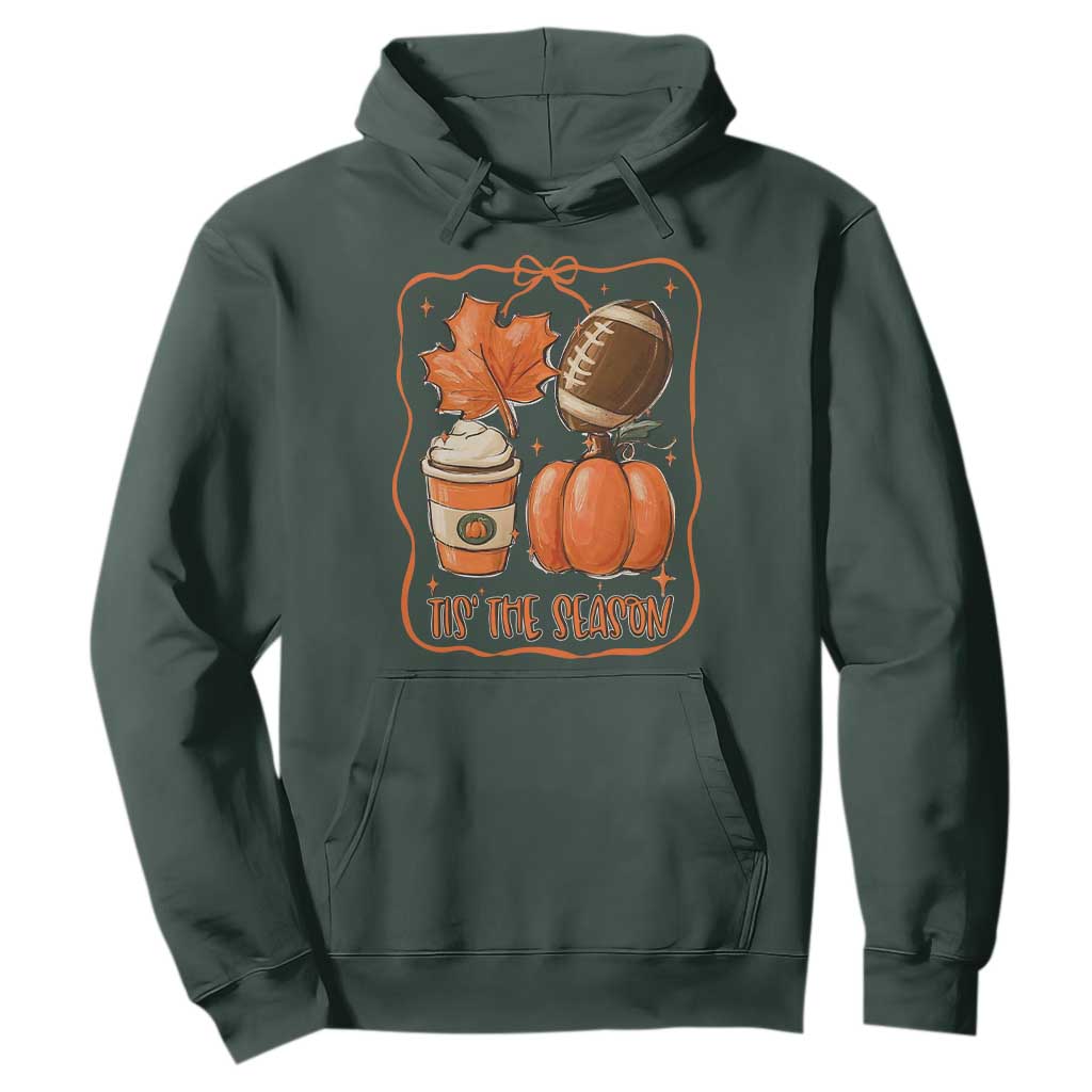 Tis The Season Fall Thanksgiving Hoodie Retro Coquette Bow American Football Pumpkin TS11 Dark Forest Green Print Your Wear