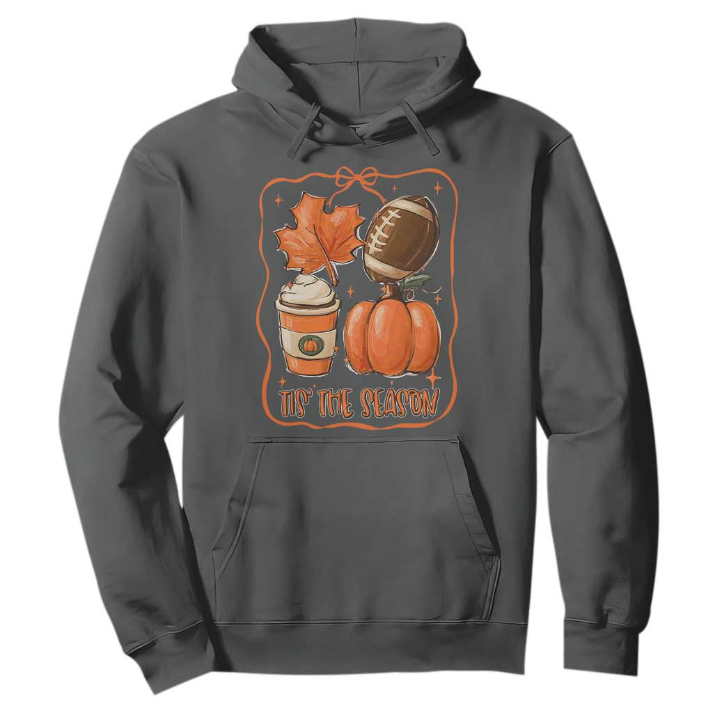 Tis The Season Fall Thanksgiving Hoodie Retro Coquette Bow American Football Pumpkin TS11 Dark Heather Print Your Wear