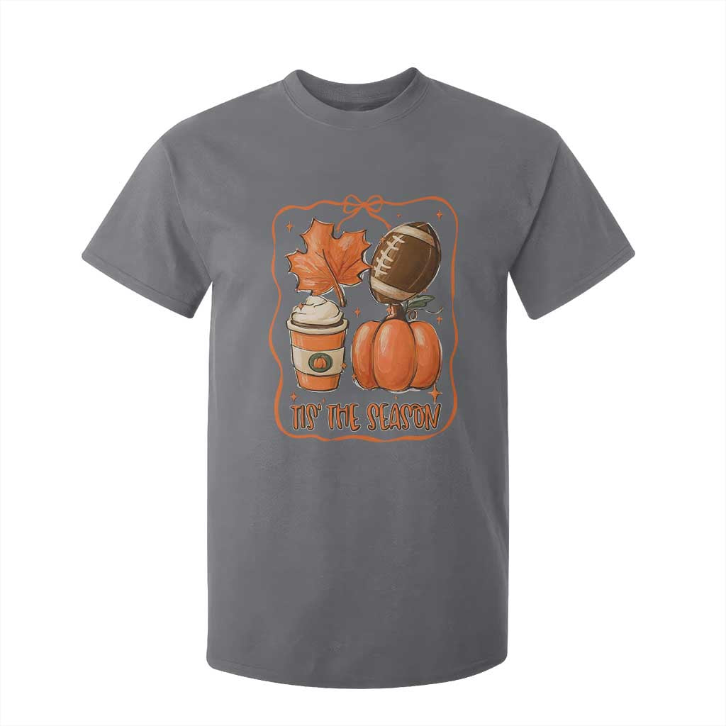Tis The Season Fall Thanksgiving T Shirt For Kid Retro Coquette Bow American Football Pumpkin TS11 Charcoal Print Your Wear
