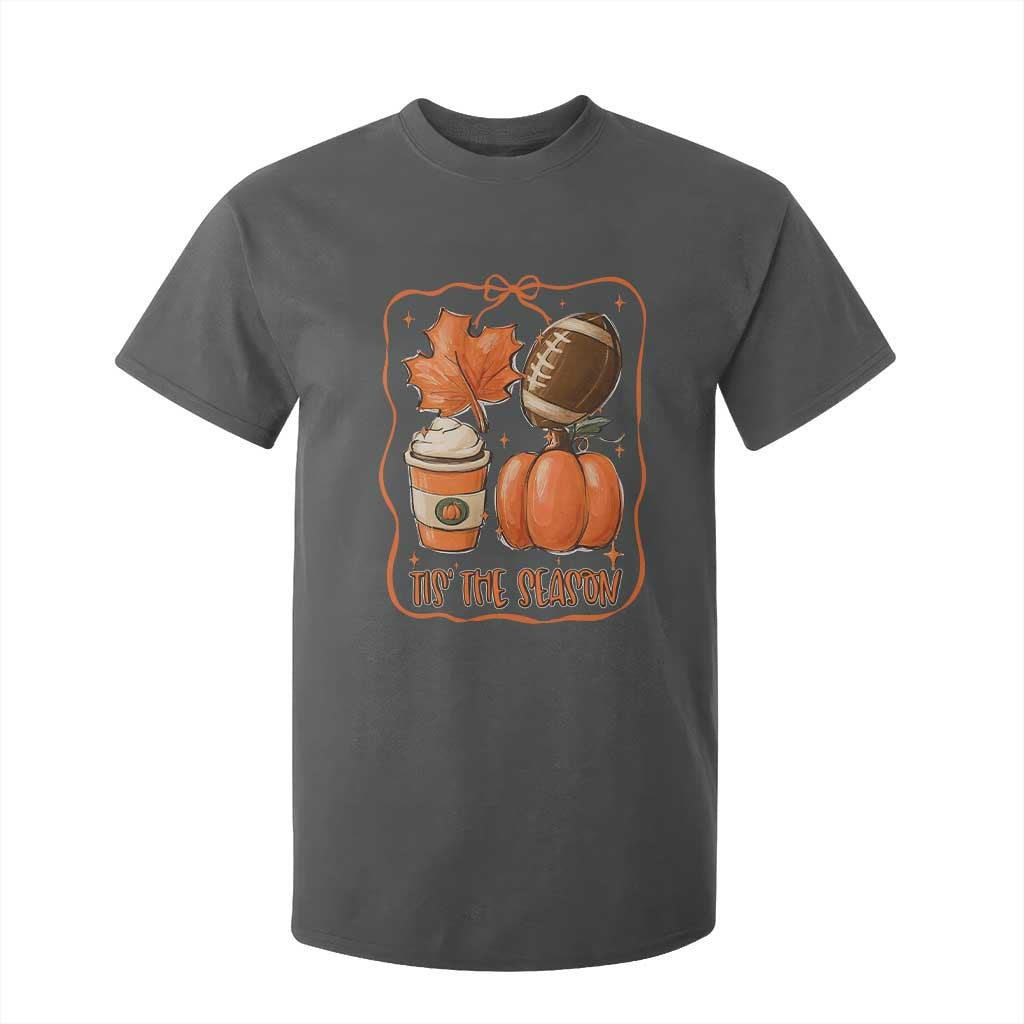 Tis The Season Fall Thanksgiving T Shirt For Kid Retro Coquette Bow American Football Pumpkin TS11 Dark Heather Print Your Wear