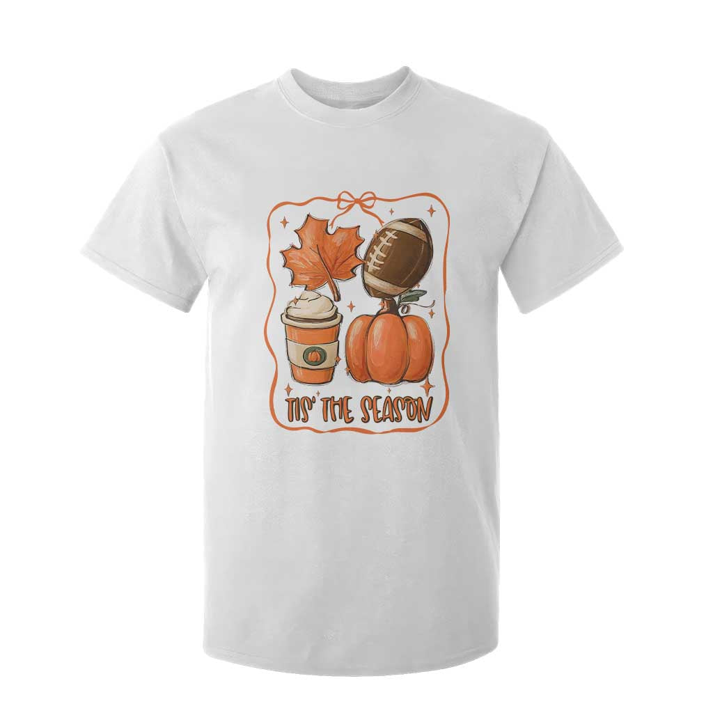 Tis The Season Fall Thanksgiving T Shirt For Kid Retro Coquette Bow American Football Pumpkin TS11 White Print Your Wear