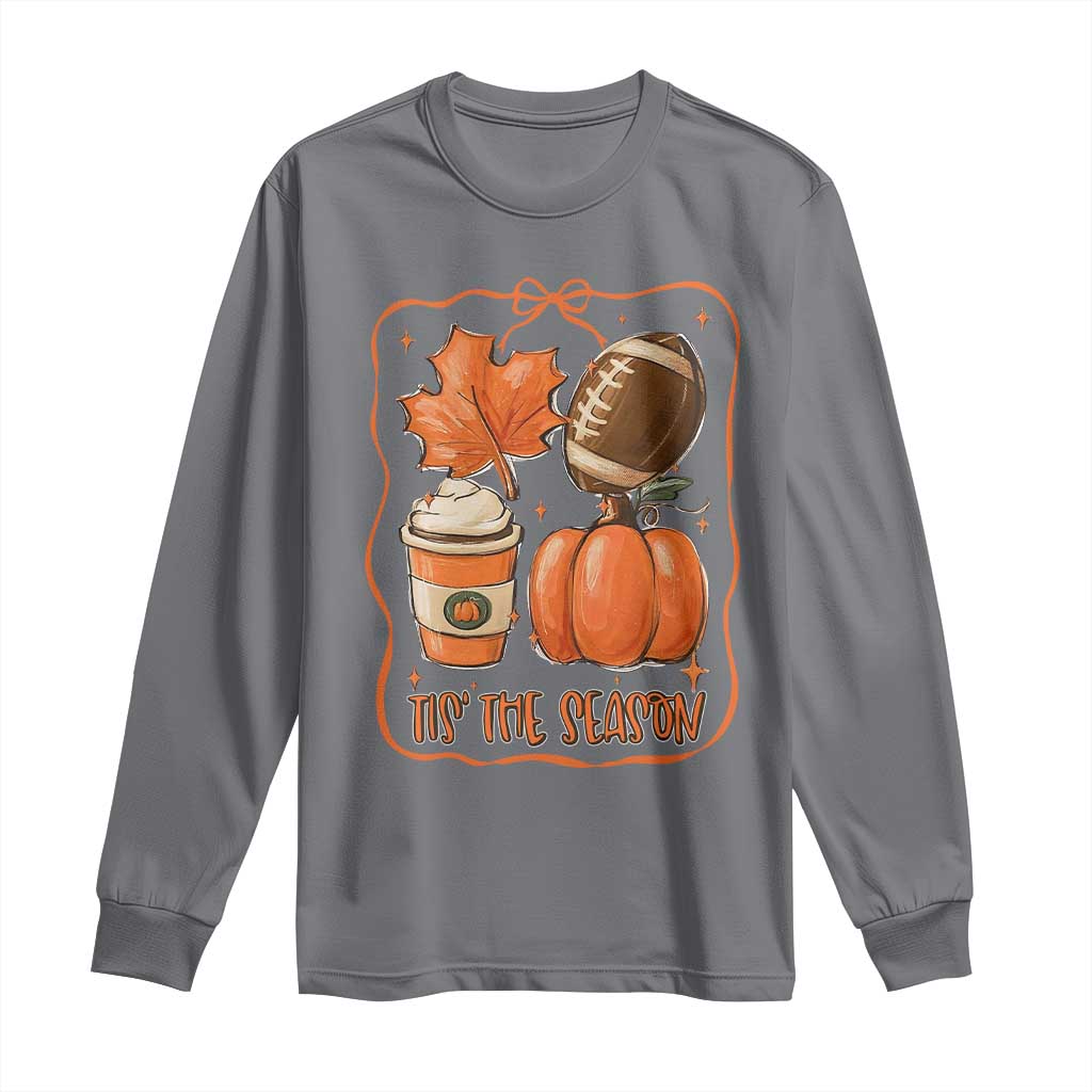 Tis The Season Fall Thanksgiving Long Sleeve Shirt Retro Coquette Bow American Football Pumpkin TS11 Charcoal Print Your Wear