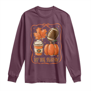 Tis The Season Fall Thanksgiving Long Sleeve Shirt Retro Coquette Bow American Football Pumpkin TS11 Maroon Print Your Wear