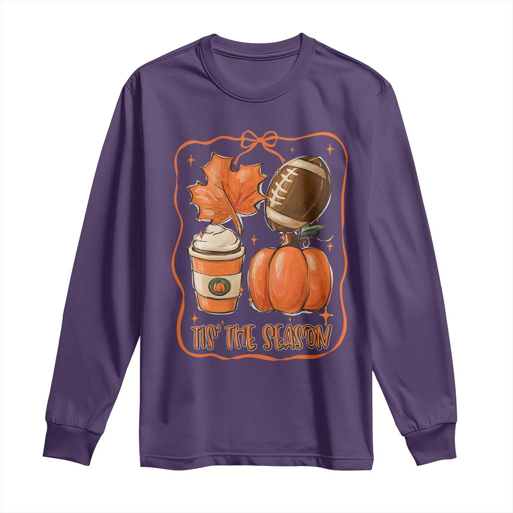 Tis The Season Fall Thanksgiving Long Sleeve Shirt Retro Coquette Bow American Football Pumpkin TS11 Purple Print Your Wear
