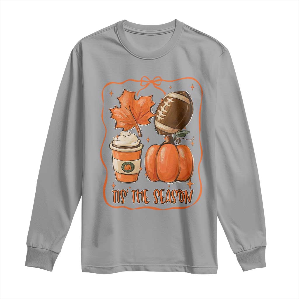 Tis The Season Fall Thanksgiving Long Sleeve Shirt Retro Coquette Bow American Football Pumpkin TS11 Sport Gray Print Your Wear