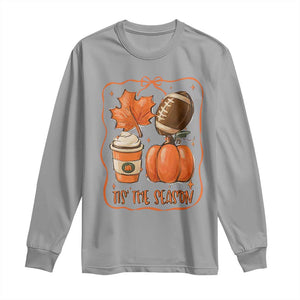 Tis The Season Fall Thanksgiving Long Sleeve Shirt Retro Coquette Bow American Football Pumpkin TS11 Sport Gray Print Your Wear