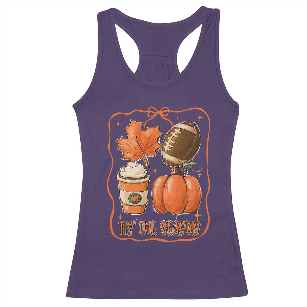 Tis The Season Fall Thanksgiving Racerback Tank Top Retro Coquette Bow American Football Pumpkin TS11 Purple Print Your Wear