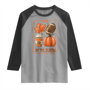 Tis The Season Fall Thanksgiving Raglan Shirt Retro Coquette Bow American Football Pumpkin TS11 Sport Gray Black Print Your Wear
