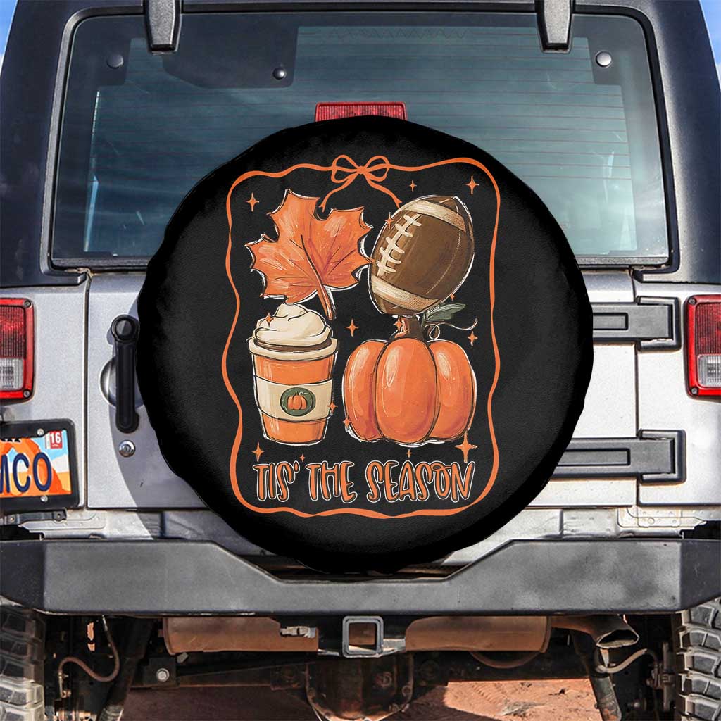 Tis The Season Fall Thanksgiving Spare Tire Cover Retro Coquette Bow American Football Pumpkin TS11 No hole Black Print Your Wear