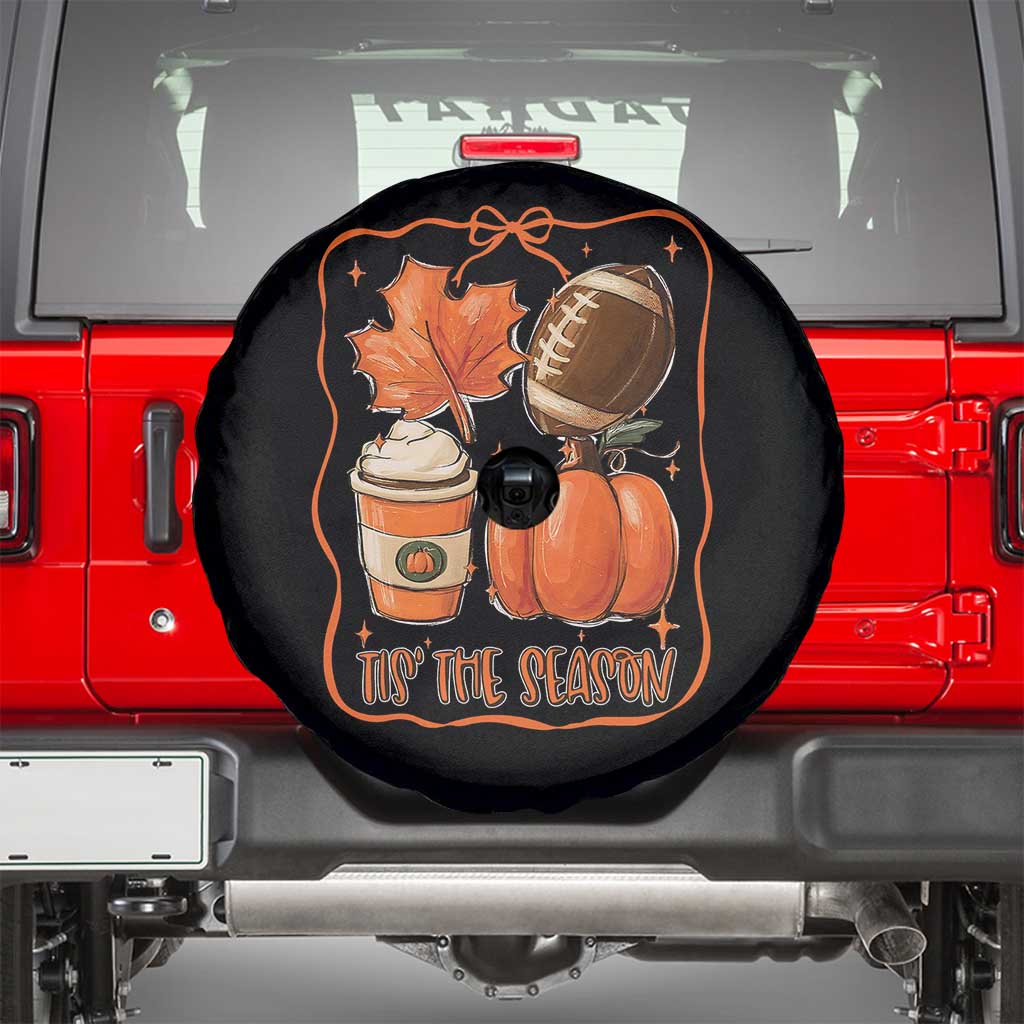 Tis The Season Fall Thanksgiving Spare Tire Cover Retro Coquette Bow American Football Pumpkin TS11 Black Print Your Wear