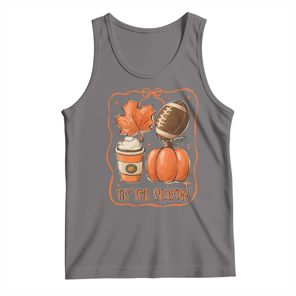 Tis The Season Fall Thanksgiving Tank Top Retro Coquette Bow American Football Pumpkin TS11 Deep Heather Print Your Wear
